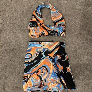 Vibrant Swirl Halter Top and Skirt Set White Fox